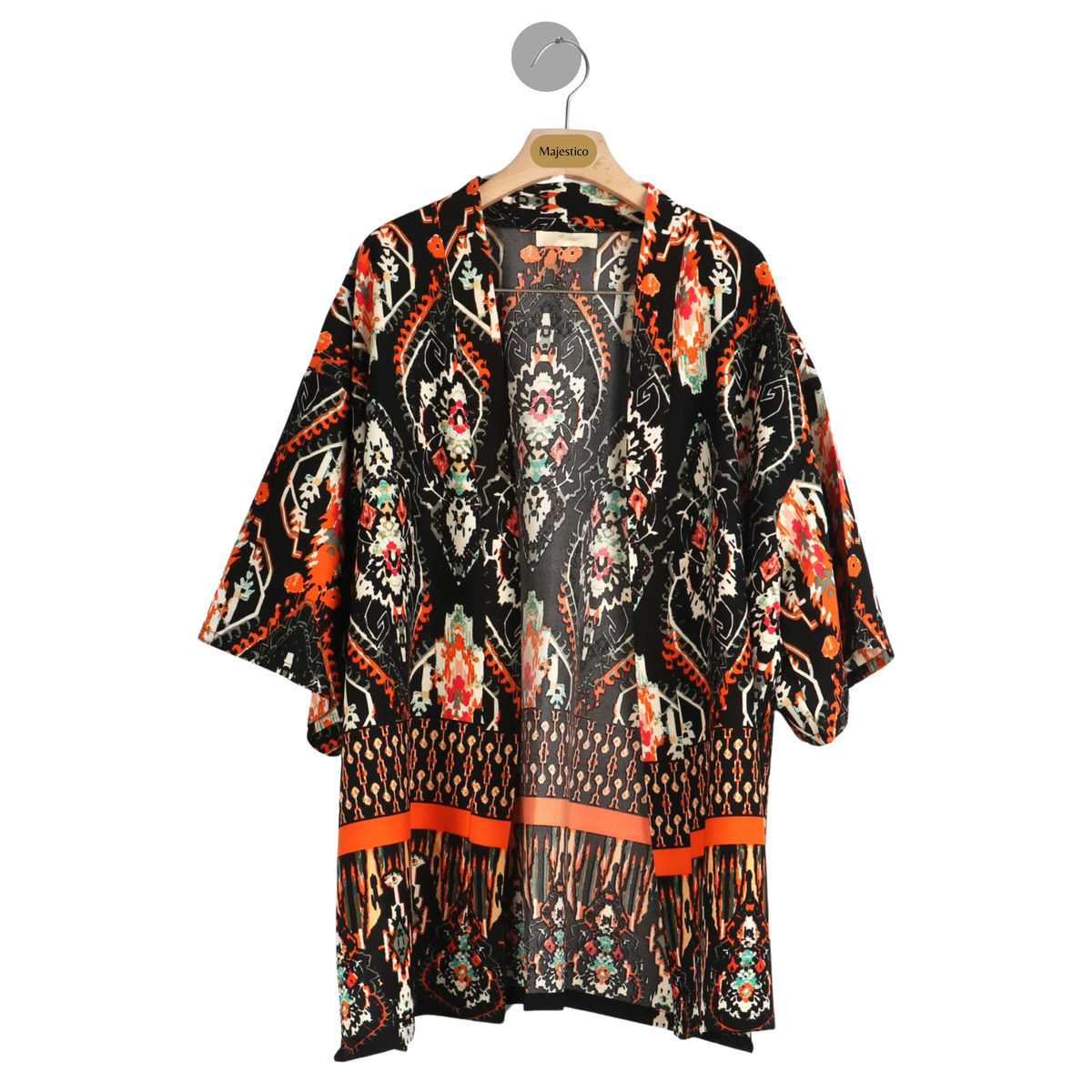 Mandala  Print Short Kimono  - Orange Black