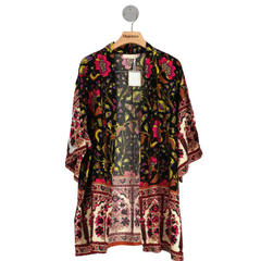 Vintage Floral and Butterfly Print Short Kimono  - Black