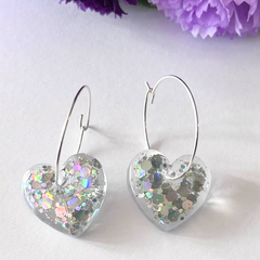 Handmade Sparkling Silver Heart Earrings