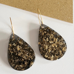 Handmade Black Teardrop Earrings With Gold Foil Inlay