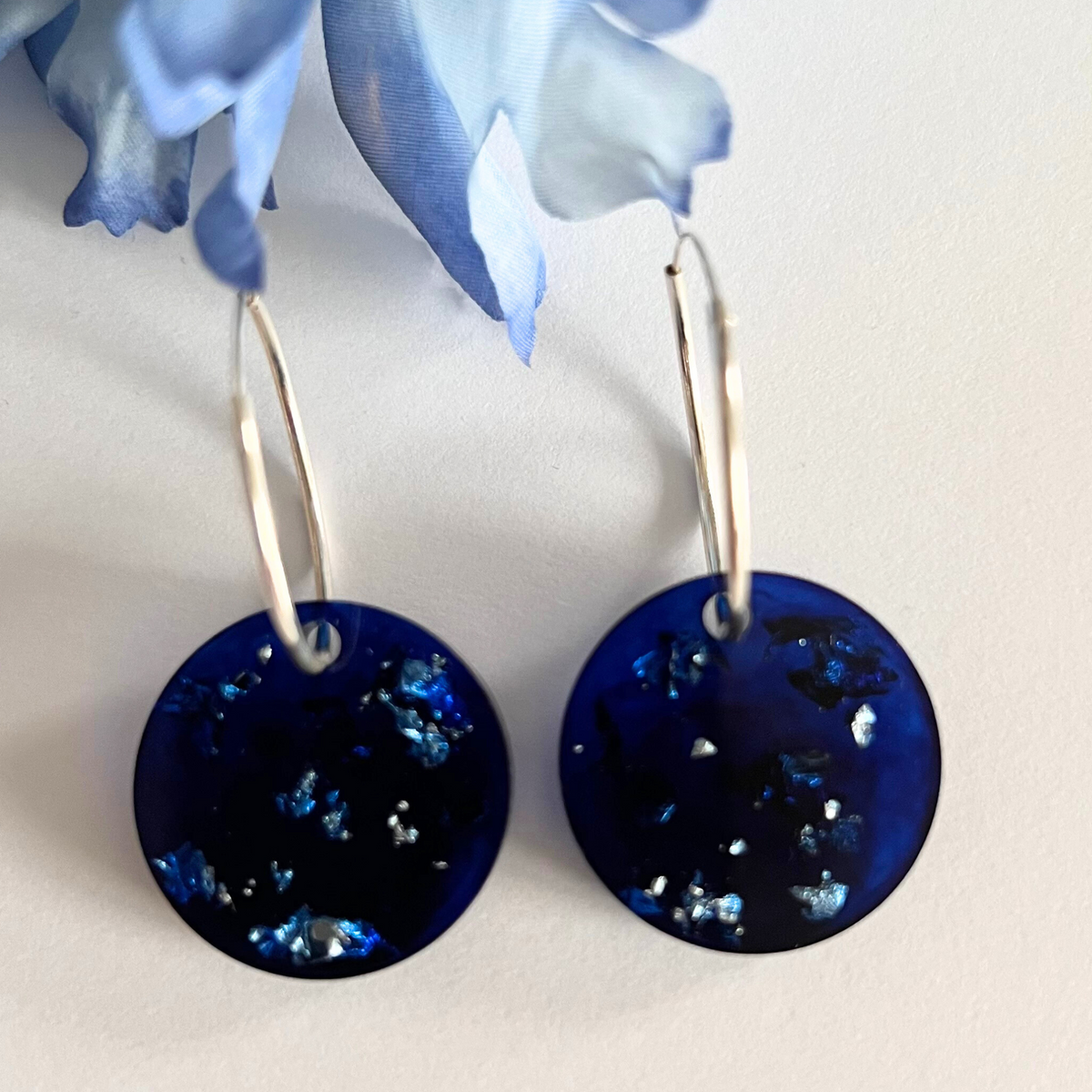 Handmade Midnight Blue Silver Round Earrings