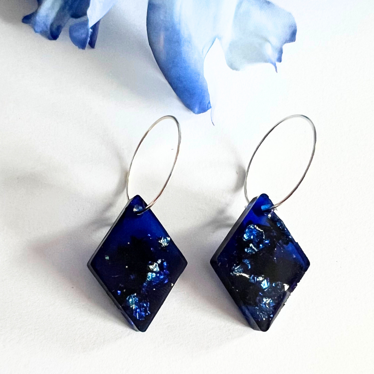 Handmade Diamond Shaped Earrings - Midnight Blue