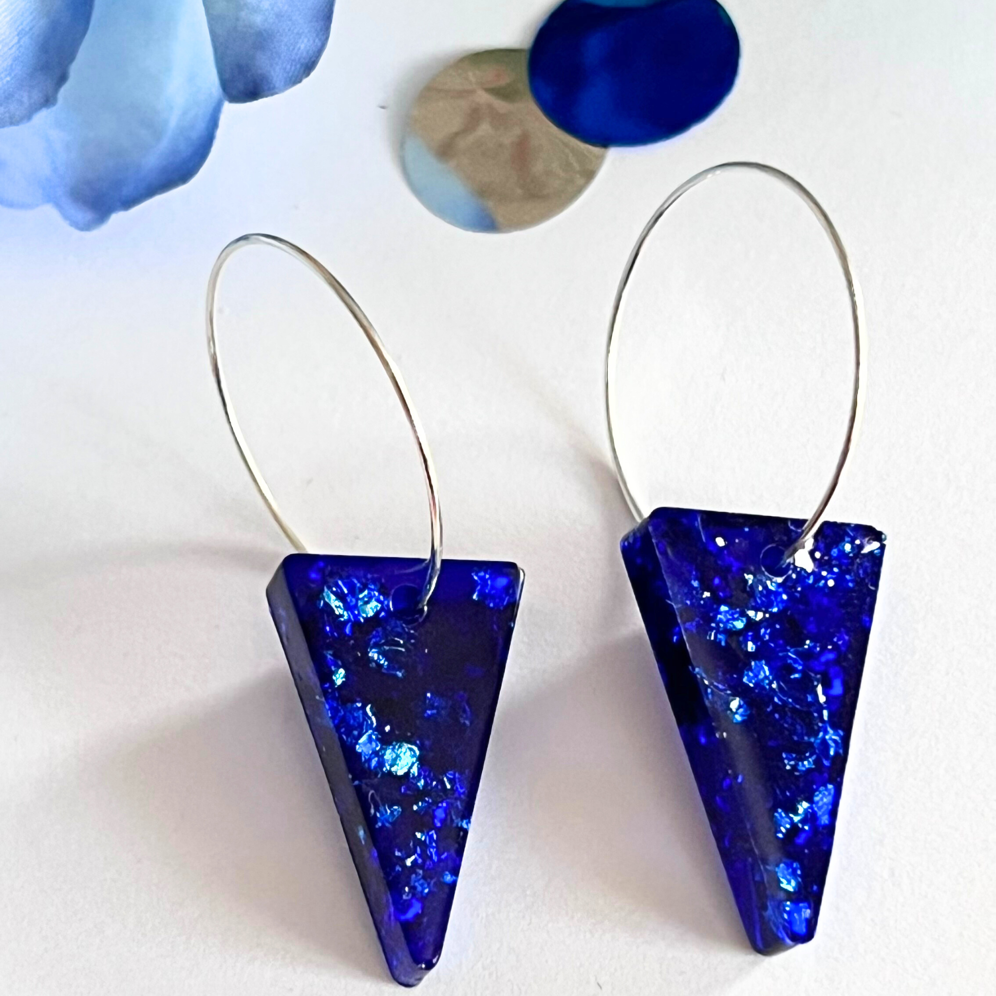 Handmade Sapphire Blue Triangle Earrings