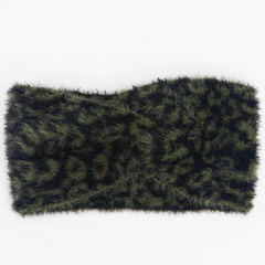 Faux Fur Knotted Headband - Khaki Leopard