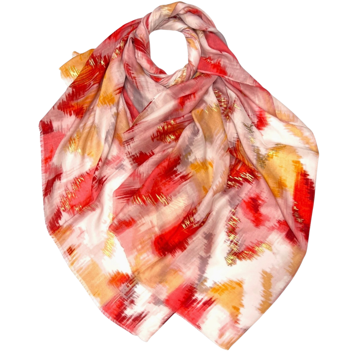 Ikat Print Cotton Viscose Scarf – Lightweight Colourful Wrap