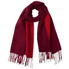 Reversible Burgundy Cashmere Blend Scarf – Two-Tone Tassel Wrap