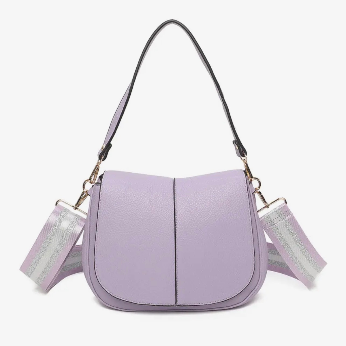 Kimmy Faux Leather Shoulder Bag – Lilac  | Multi-Compartment Women’s Crossbody Handbag