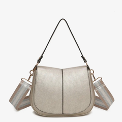 Gold Faux Leather Shoulder Bag – Gold | Multi-Compartment Women’s Crossbody Handbag