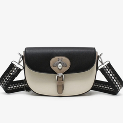 Brooke - Bejewelled Bee Textured Saddle Crossbody Shoulder Handbag | Black Faux Leather