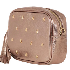 Champagne Leather Star Studded Crossbody Bag