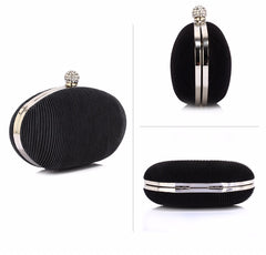 Black Crystal Satin Evening Clutch Bag - Majestico Gifts