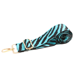 Bag Strap - Black Aqua Blue Zebra Print