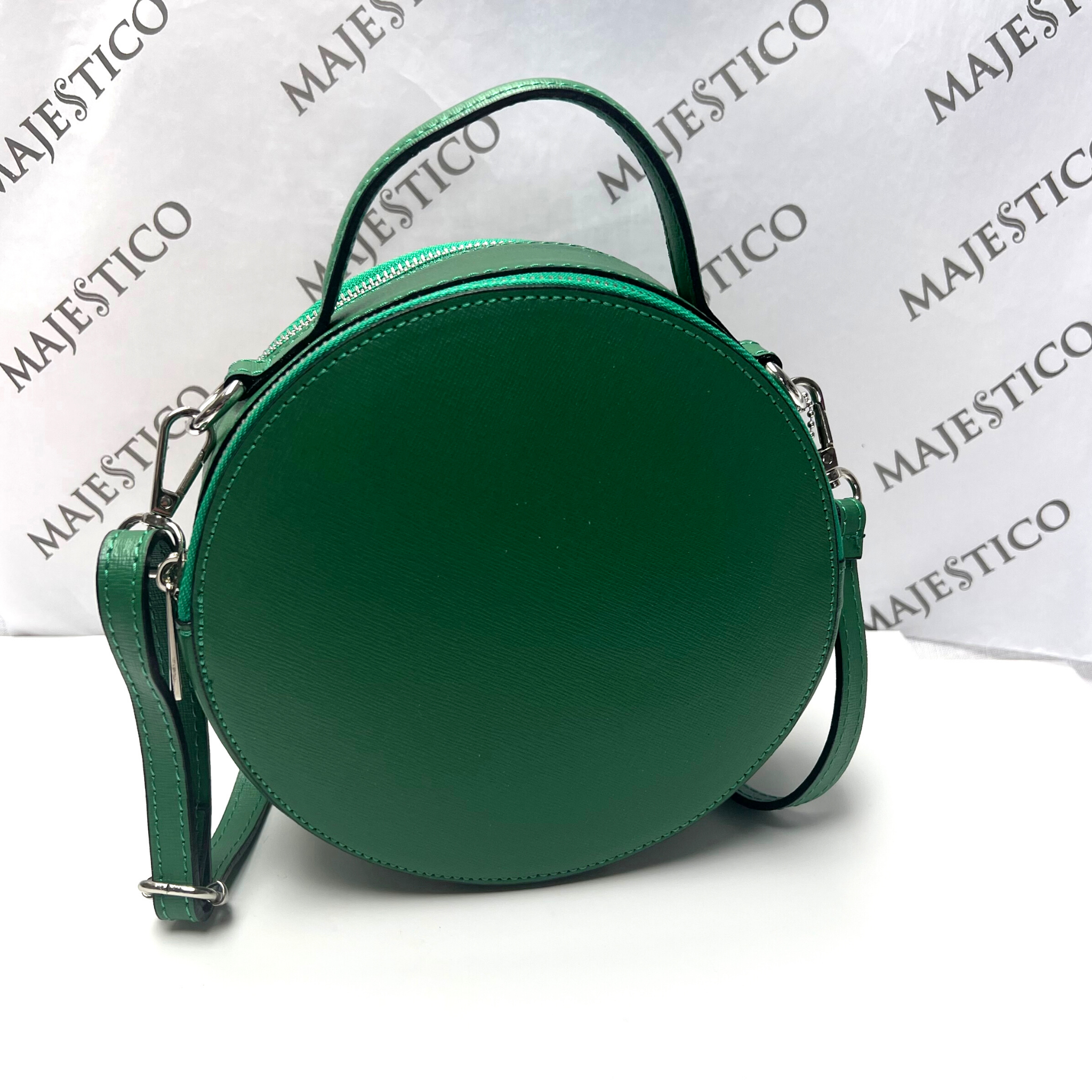 ANNA Genuine Leather Circular Bag Emerald Green - Majestico Gifts