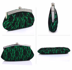 Emerald Green Satin Lace Clutch Bag - Majestico Gifts