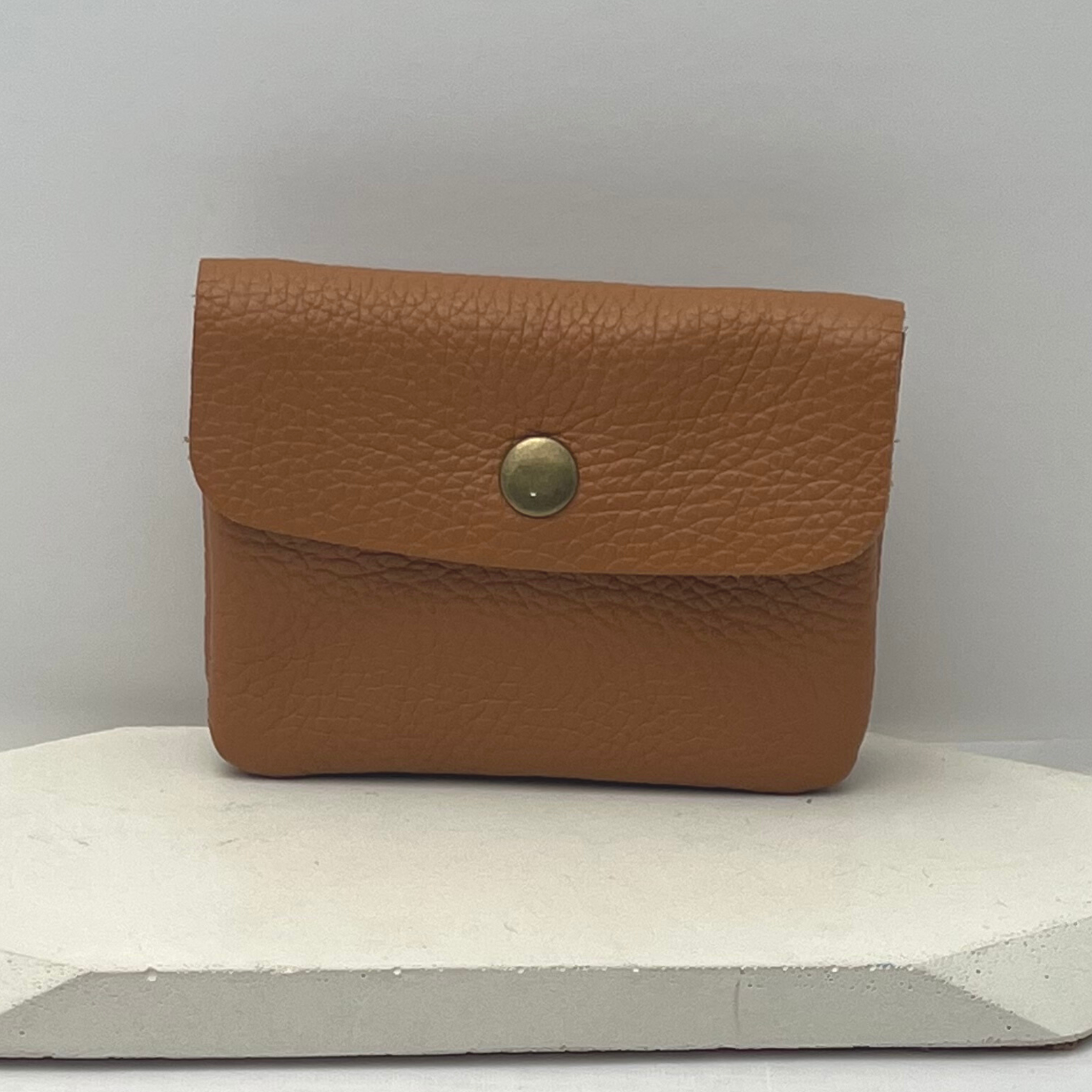 Genuine Leather Coin/Card Purse - Made in Italy - Tan - Majestico Gifts