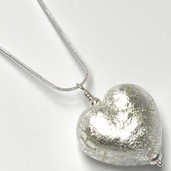 Murano Glass Heart Large Pendant  - Silver Crystal - Majestico Gifts