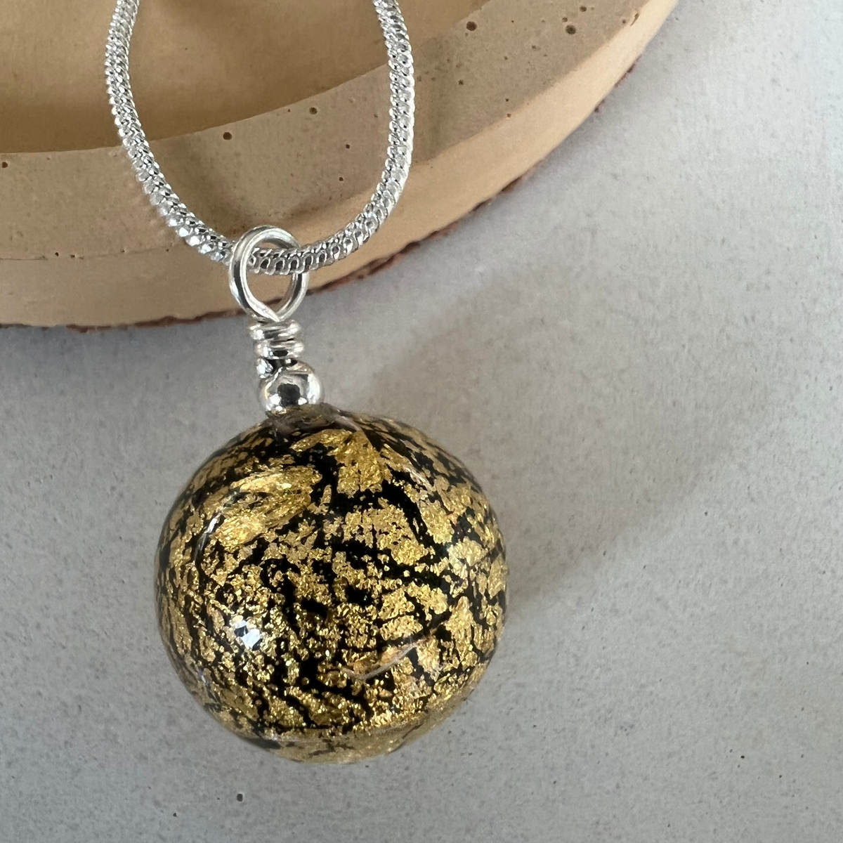 Murano Glass Ball Pendant - Gold Glitter Ball - Majestico Gifts