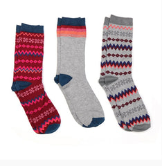 Ladies Socks Trio Red and Grey Aztec Design - Majestico Gifts