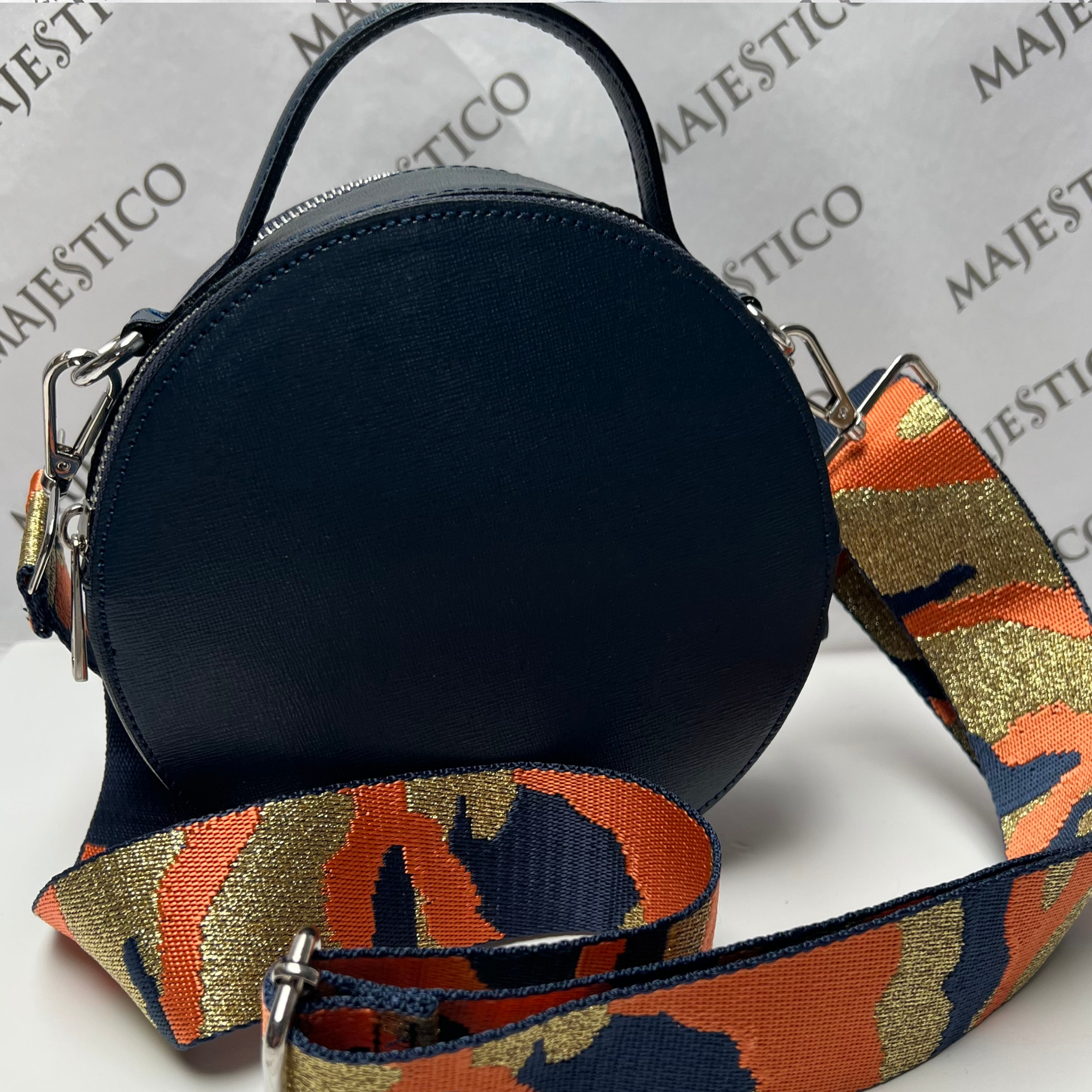 ANNA Genuine Leather Circular Bag - Navy - Majestico Gifts