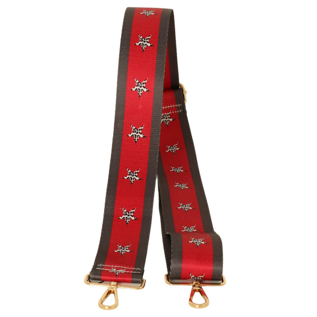 Bag Strap - Red Dark Grey Leopard Star