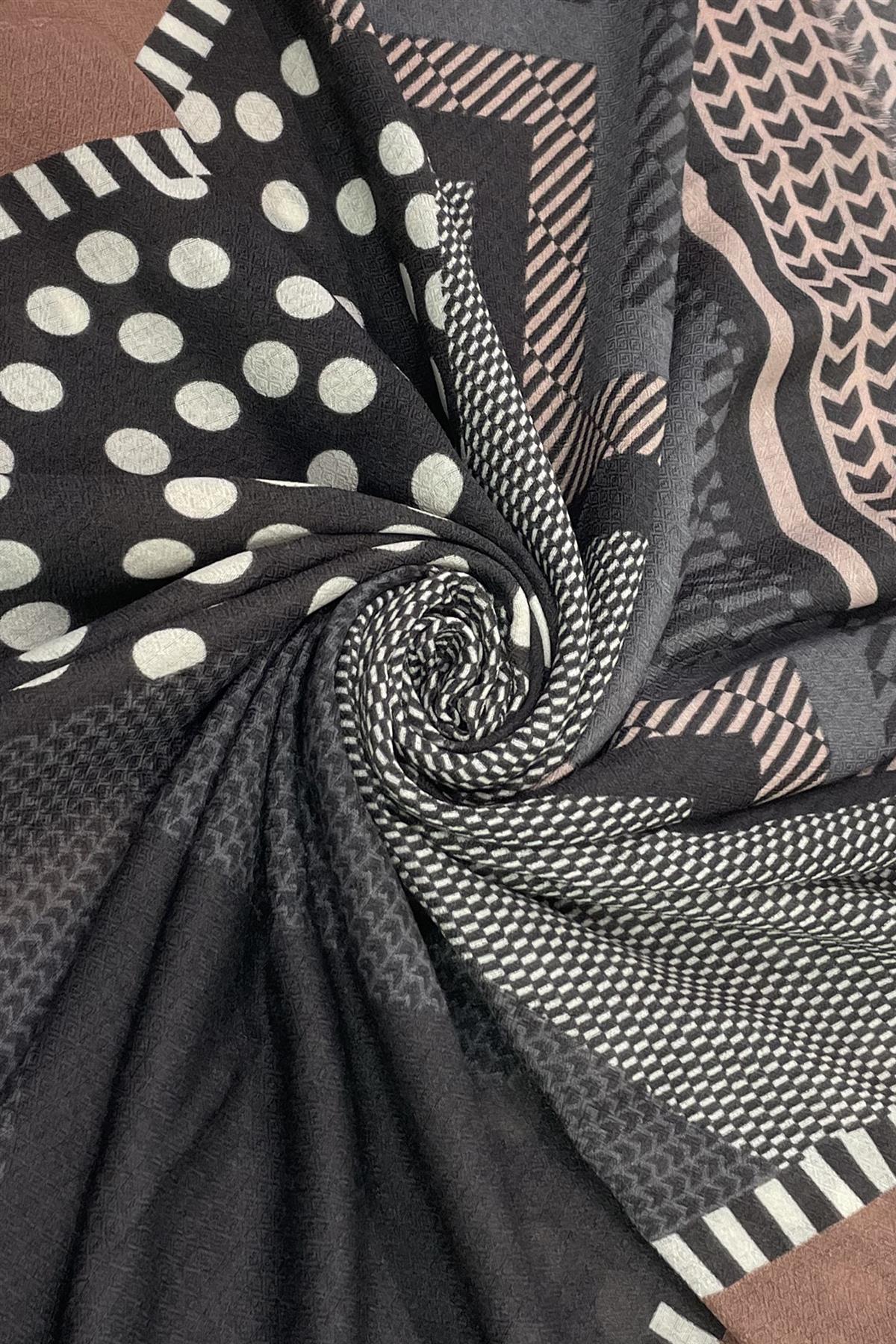 Geo Print Polka Dot Scarf - Brown Charcoal - Majestico Gifts
