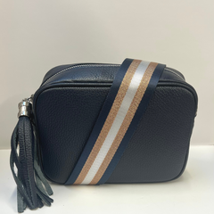 GEMMA Leather Crossbody Bag - Genuine Leather - Made in Italy - Navy Blue - Majestico Gifts