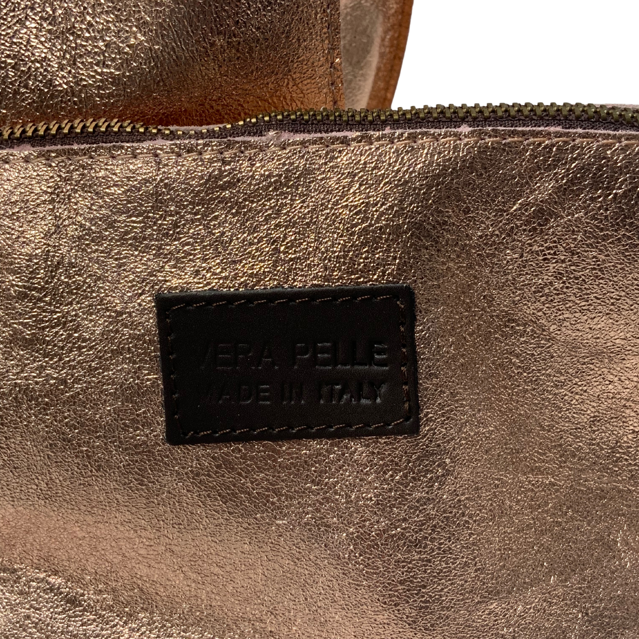 Stella - Leather  Metallic Handbag with Pouch - Bronze