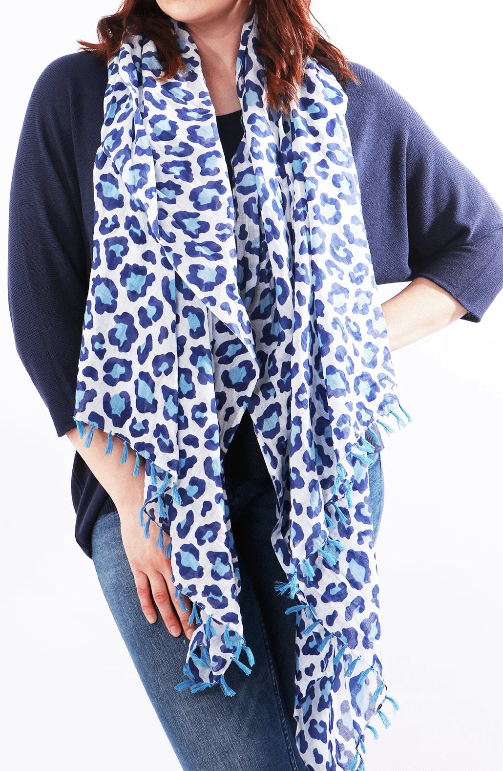 Scarf - Blue White Leopard Print