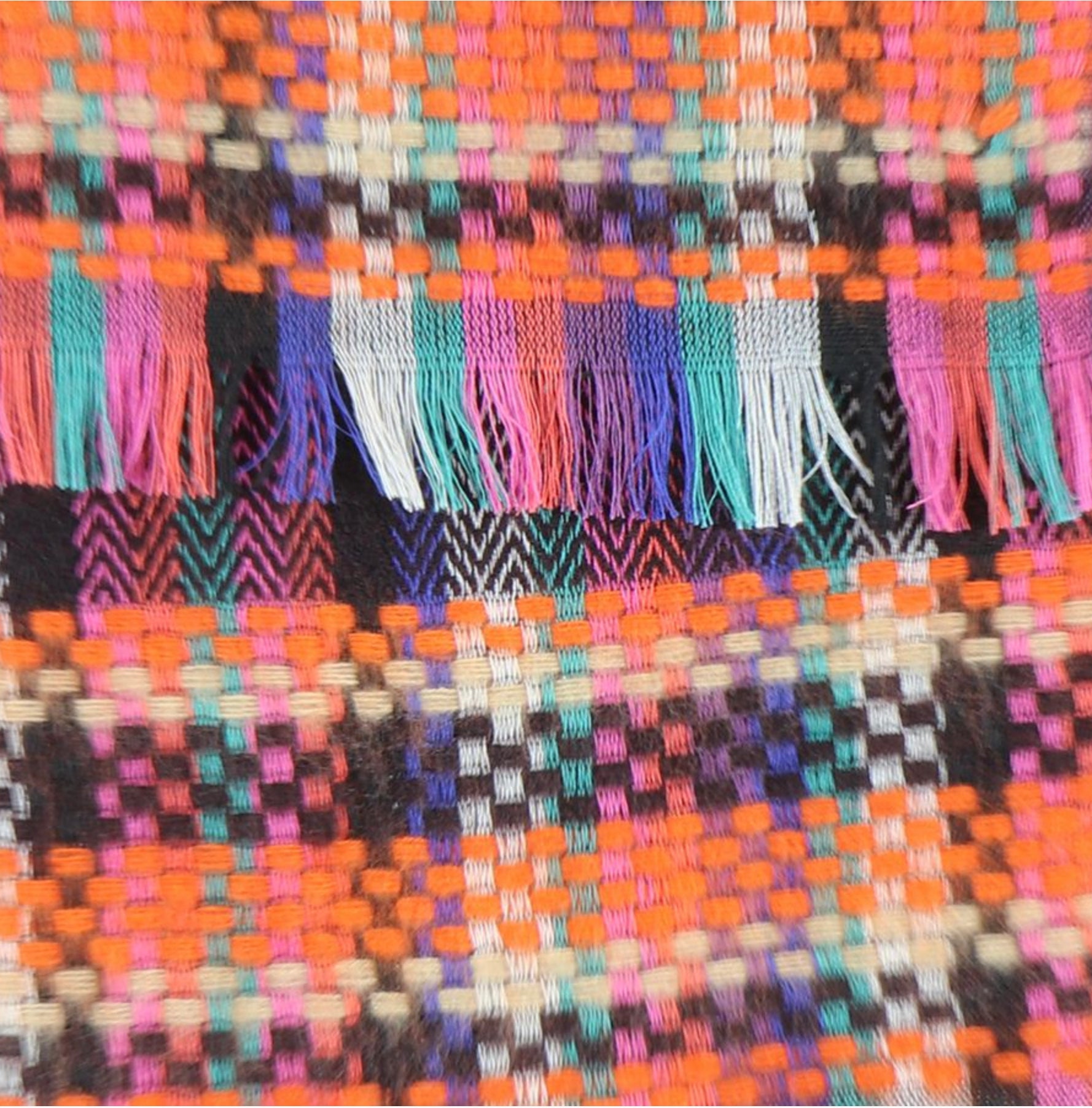 Orange Mix Woven Check Fringe Scarf