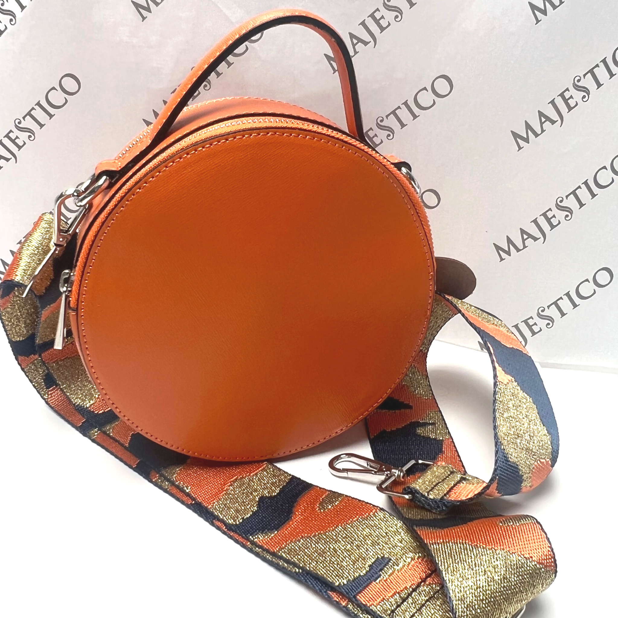 ANNA Genuine Leather Circular Bag - Orange - Majestico Gifts