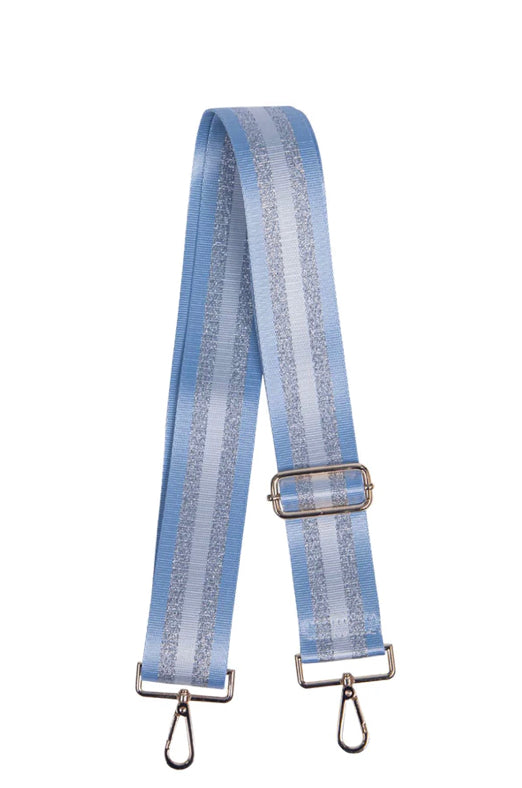 Bag Strap - Light Blue Silver Glitter Stripe