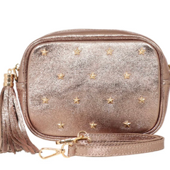 Champagne Leather Star Studded Crossbody Bag