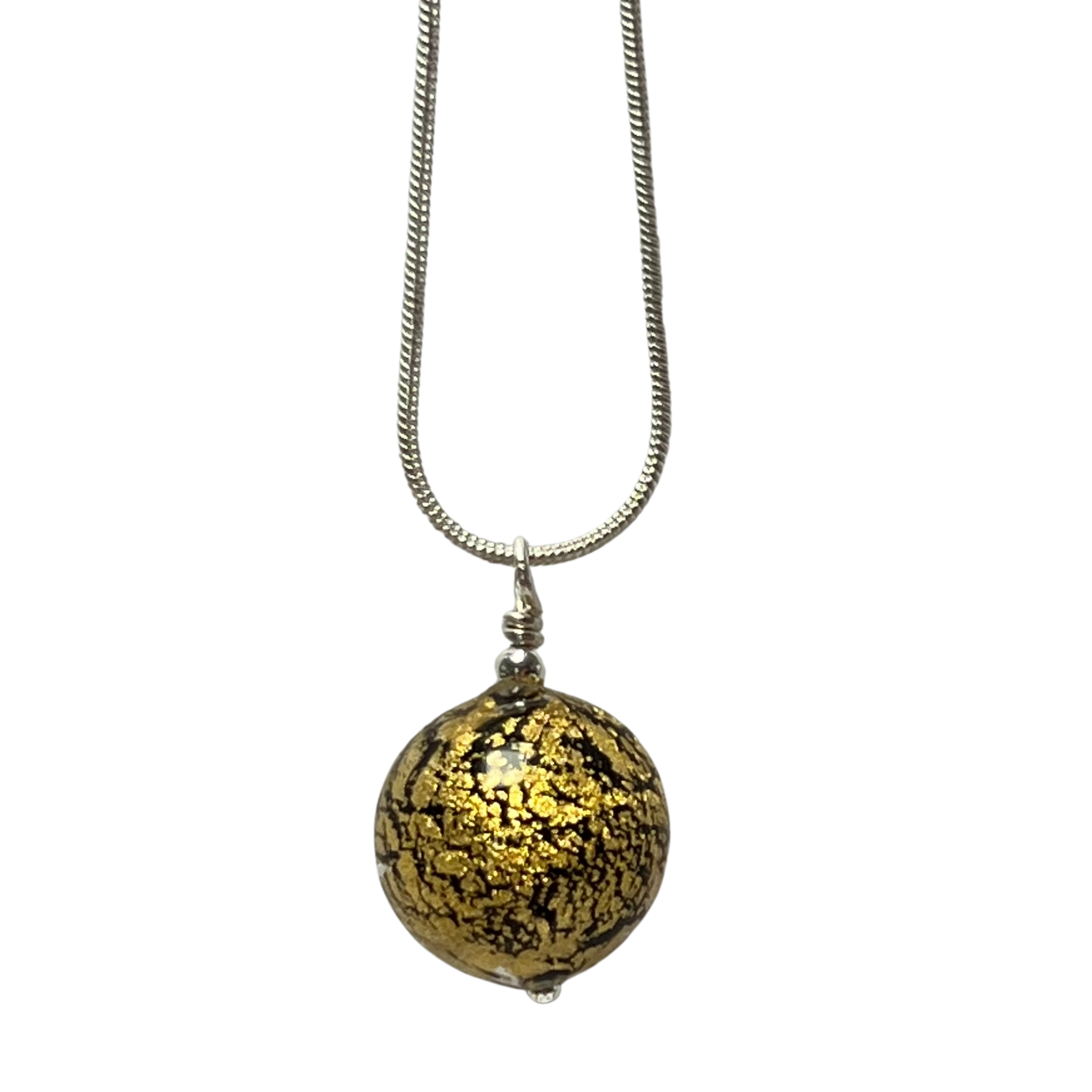 Murano Glass Ball Pendant - Gold Glitter Ball - Majestico Gifts