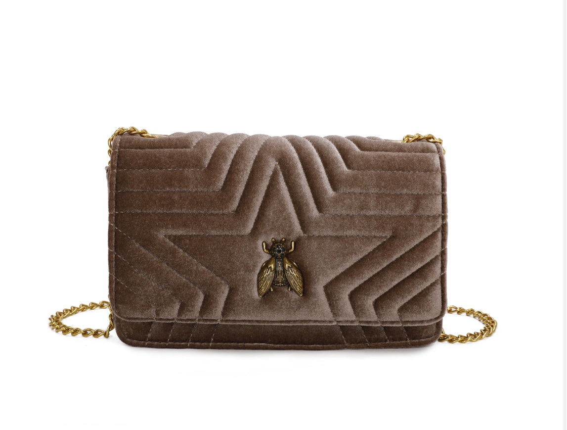 Valentina - Velvet Bee Shoulder/Cluth Bag - Mink - Majestico Gifts