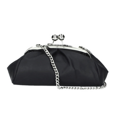 Lilia Genuine Leather Clutch Bag with Chain Strap - Black - Majestico Gifts