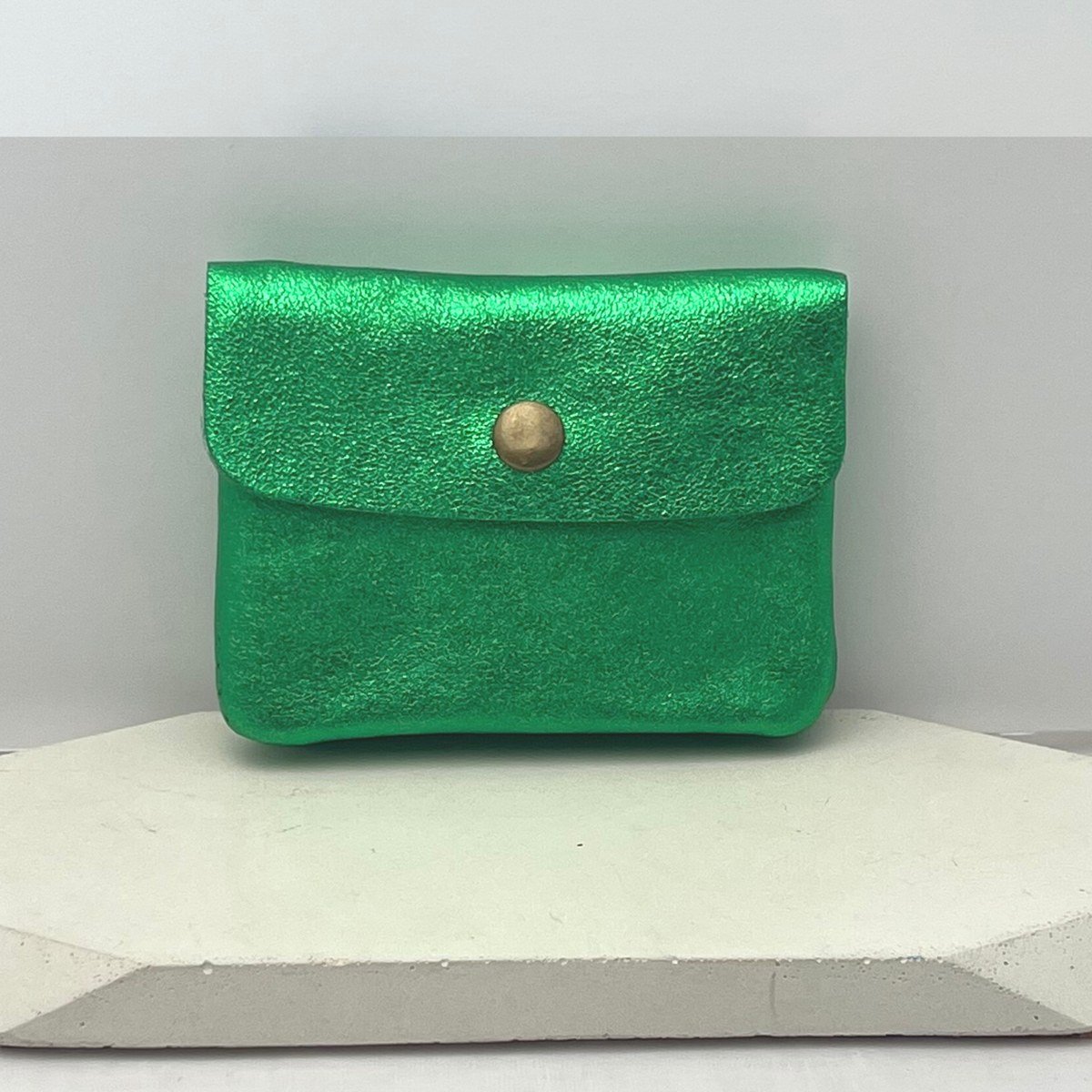 Genuine Leather Coin/Card Purse - Made in Italy - Metallic  Green - Majestico Gifts