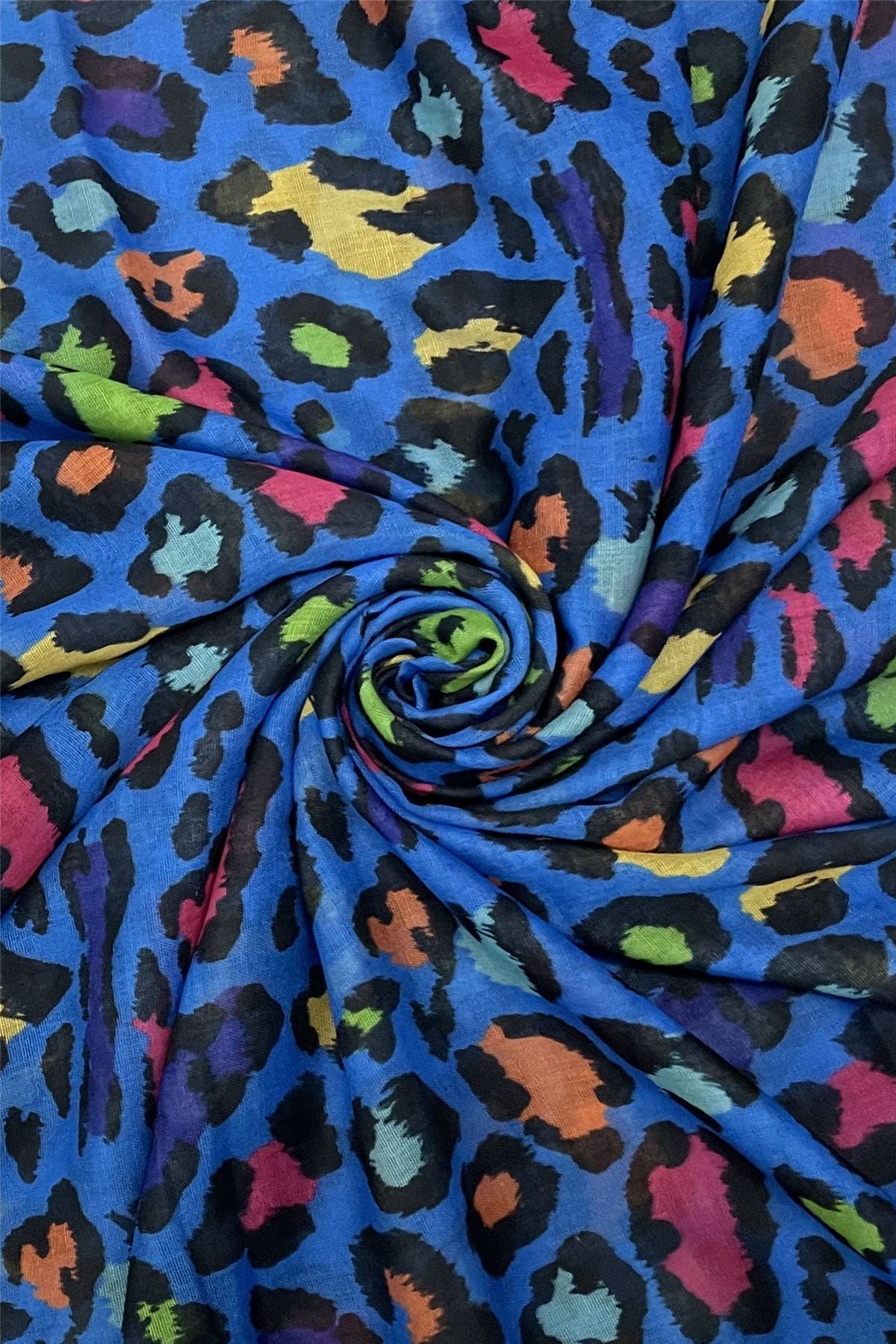 Neon Leopard Print Scarf - Blue