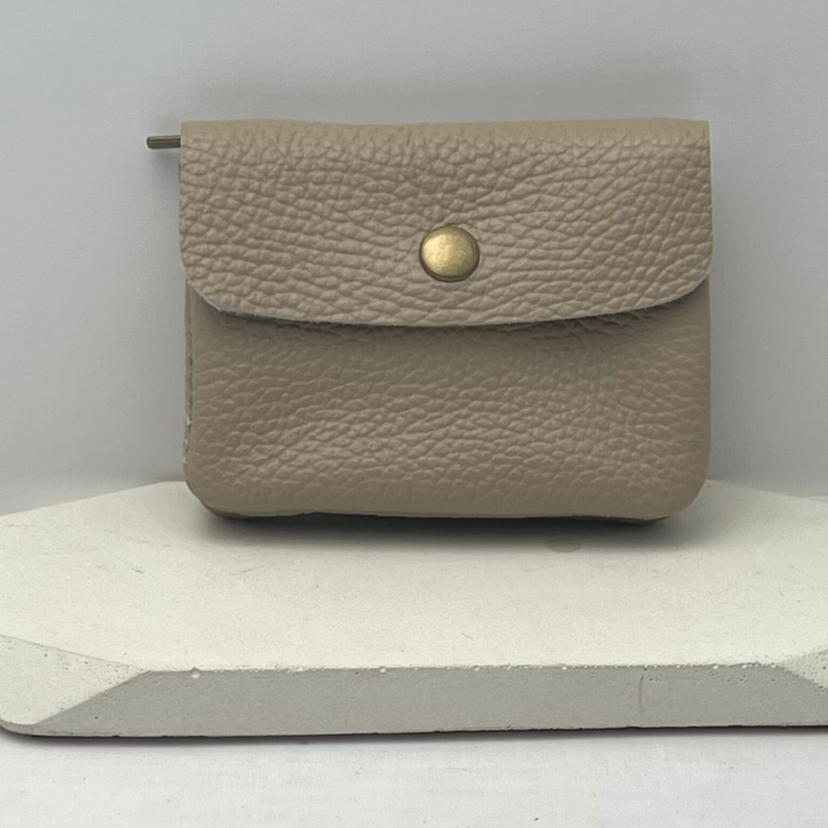 Genuine Leather Coin/Card Purse - Made in Italy - Taupe - Majestico Gifts