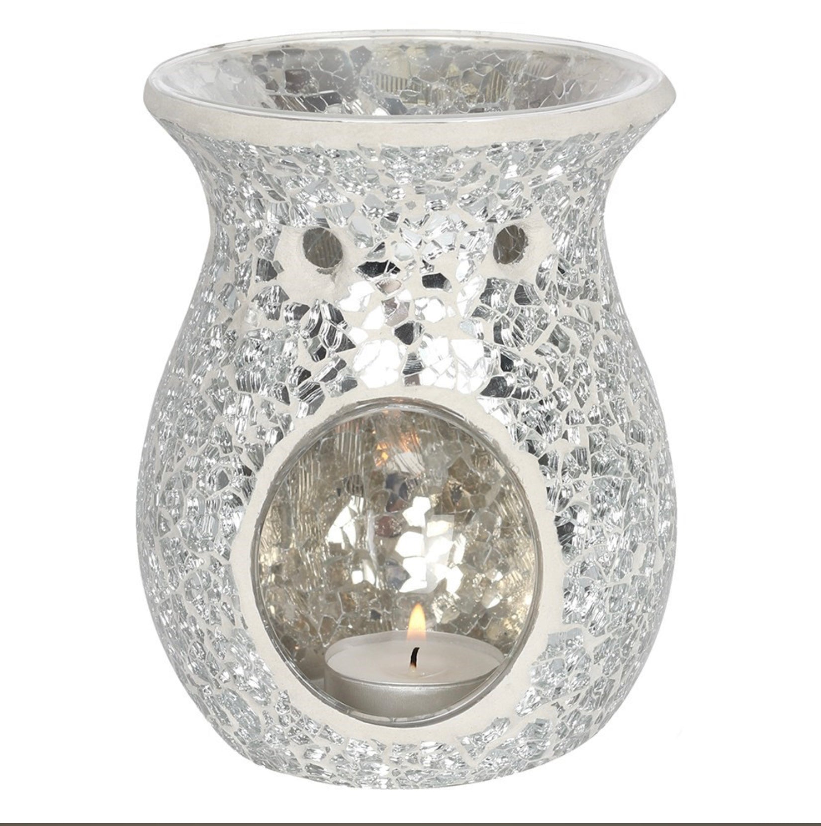 Large Silver Crackle Glass Oil Burner - Majestico Gifts