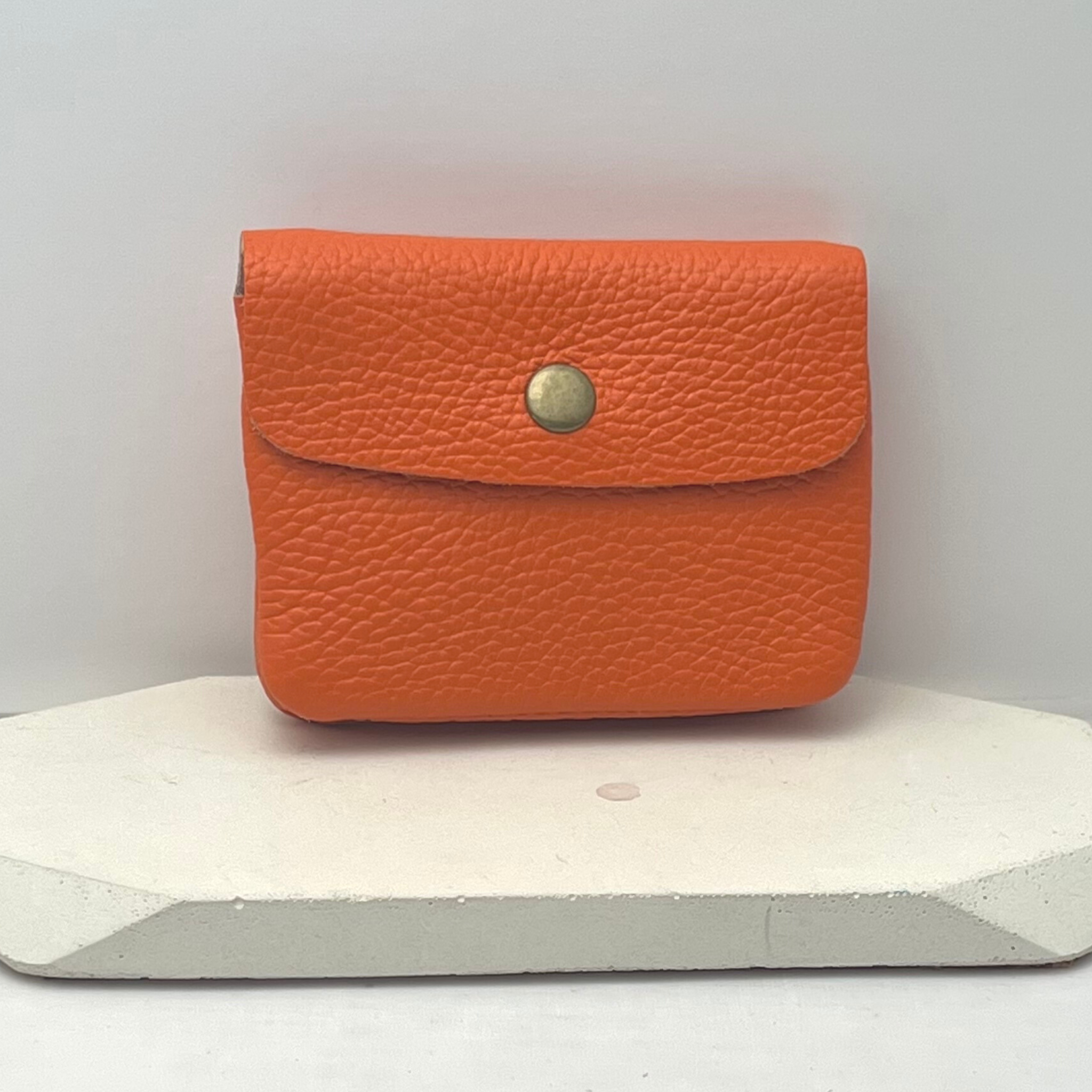 Genuine Leather Coin/Card  Purse - Made in Italy - Orange - Majestico Gifts
