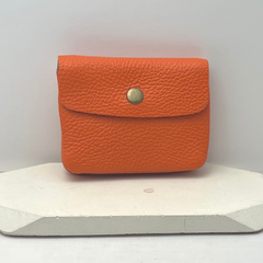 Genuine Leather Coin/Card  Purse - Made in Italy - Orange - Majestico Gifts