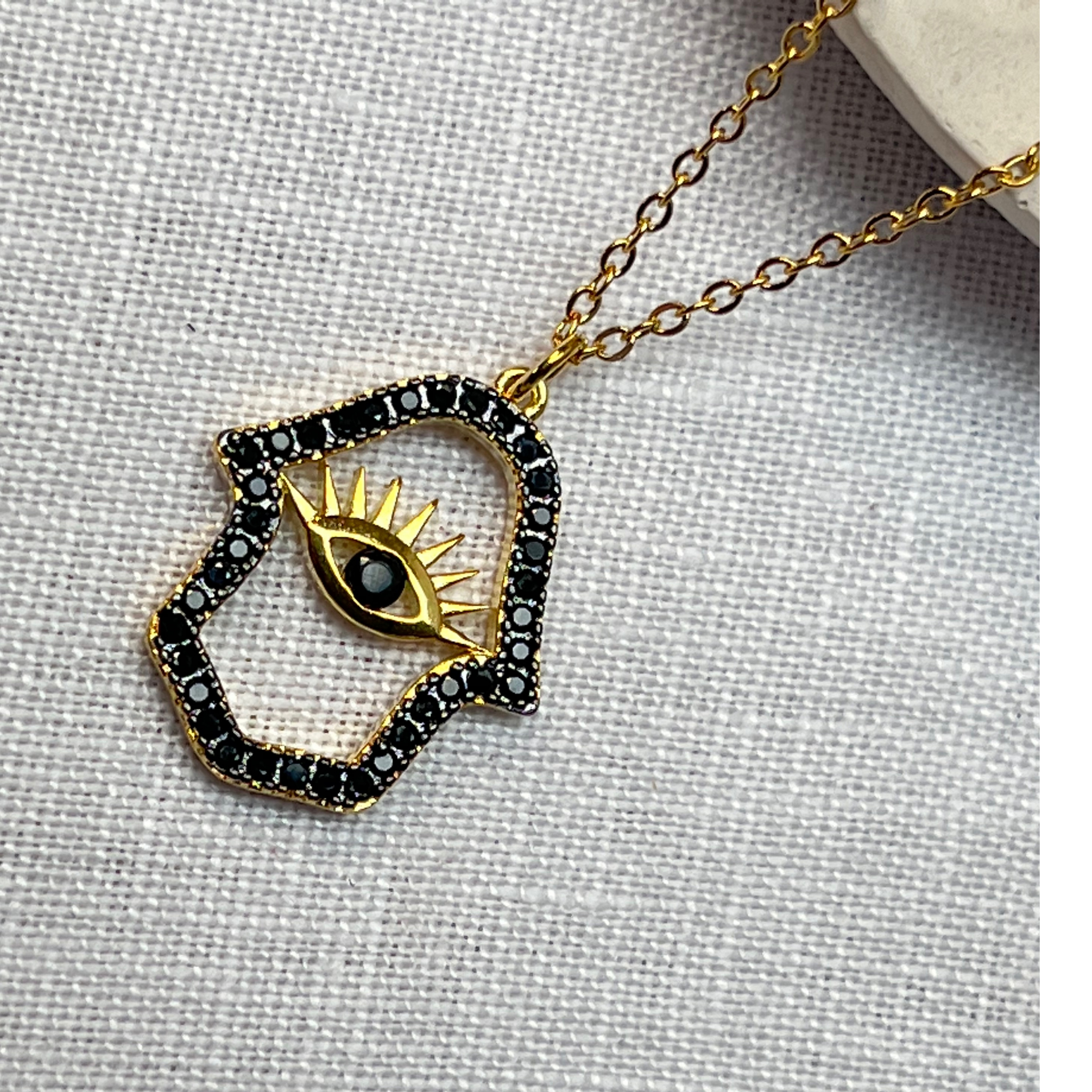 Hamsa Evil Eye Jewel Nori - Gold Necklace - Majestico Gifts