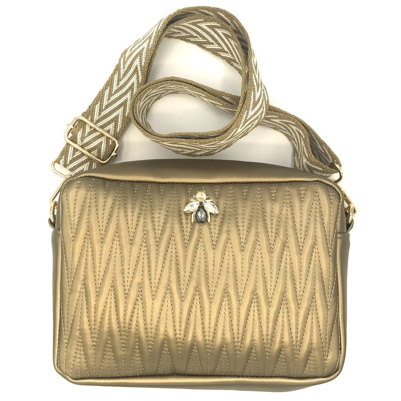 Rivington Metallic Vegan Leather Gold Bag - Sixton London - Bee - Majestico Gifts