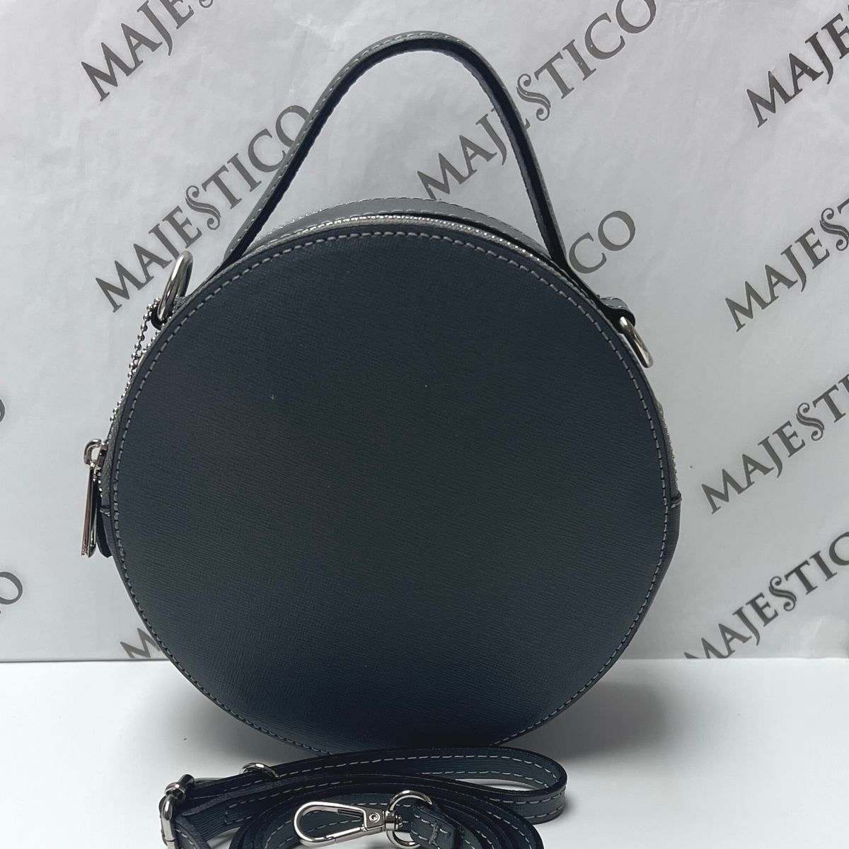 ANNA Genuine Leather Circular Bag Dark Grey - Majestico Gifts