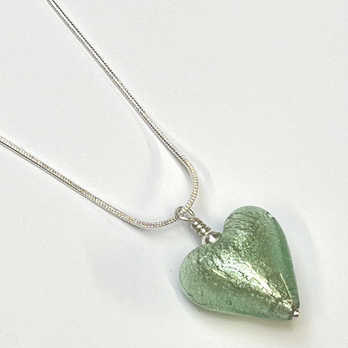 Murano Glass Heart Pendant - Mint Crackle - Majestico Gifts