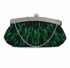 Emerald Green Satin Lace Clutch Bag - Majestico Gifts