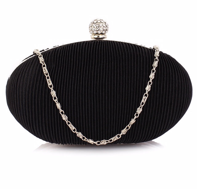 Black Crystal Satin Evening Clutch Bag - Majestico Gifts