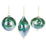 Peacock Feather with Blue Tinsel Shaped Bauble Assorted - Majestico Gifts