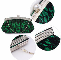 Emerald Green Satin Lace Clutch Bag - Majestico Gifts