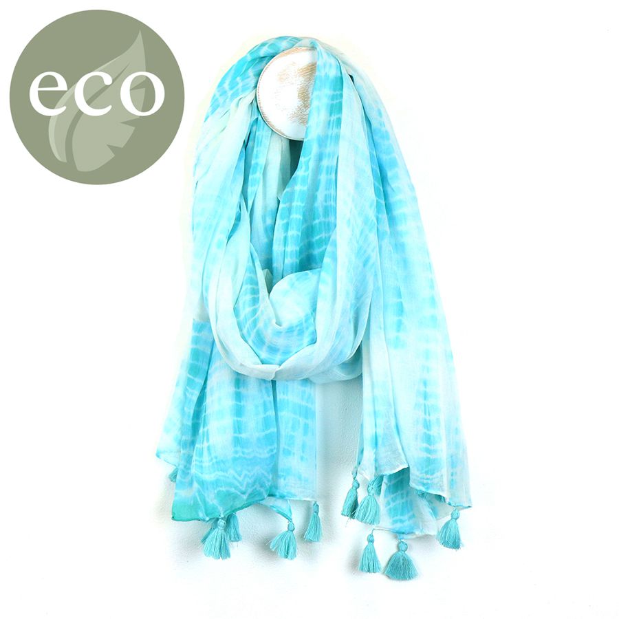 Aqua Cotton Scarf - Tie Dye with Tassels - Majestico Gifts